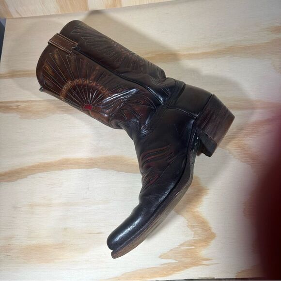Vintage Texas Brand Brown Leather Stitched Peacock Cowboy Boots Men’s Size 9.5 D - Picture 8 of 12
